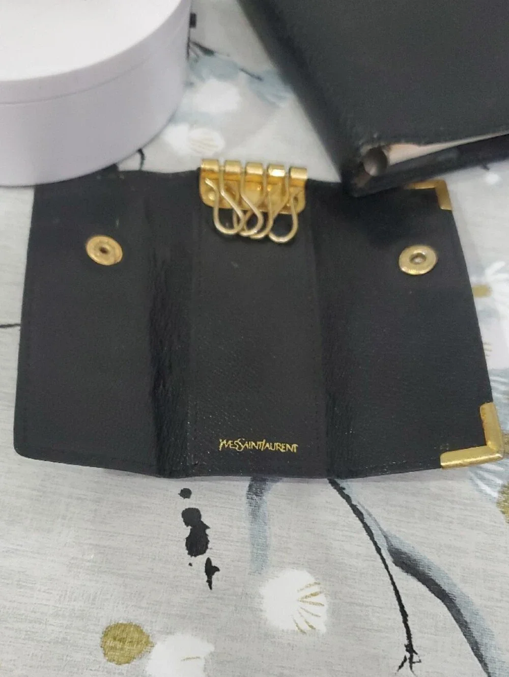 VINTAGE Black textured Leather Yves Saint Laurent Agenda and Keu Holder Bundle